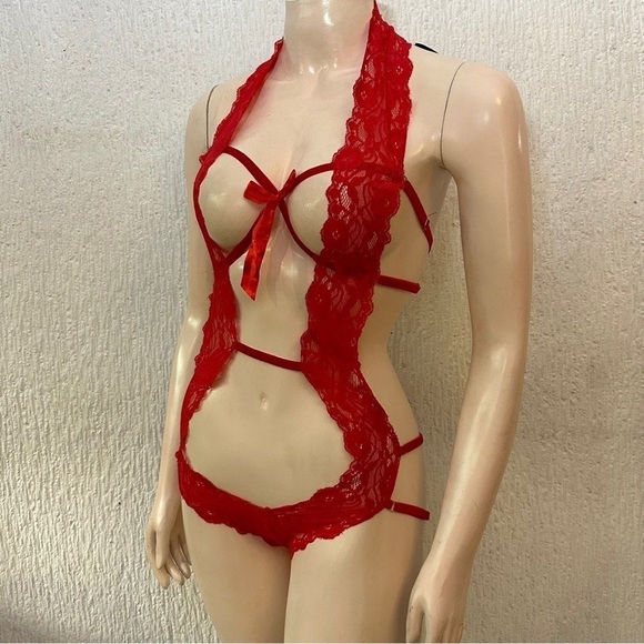 NWT Avidlove Women Deep V Halter Lingerie Teddy One Piece Lace Babydoll Bodysuit - Picture 5 of 7